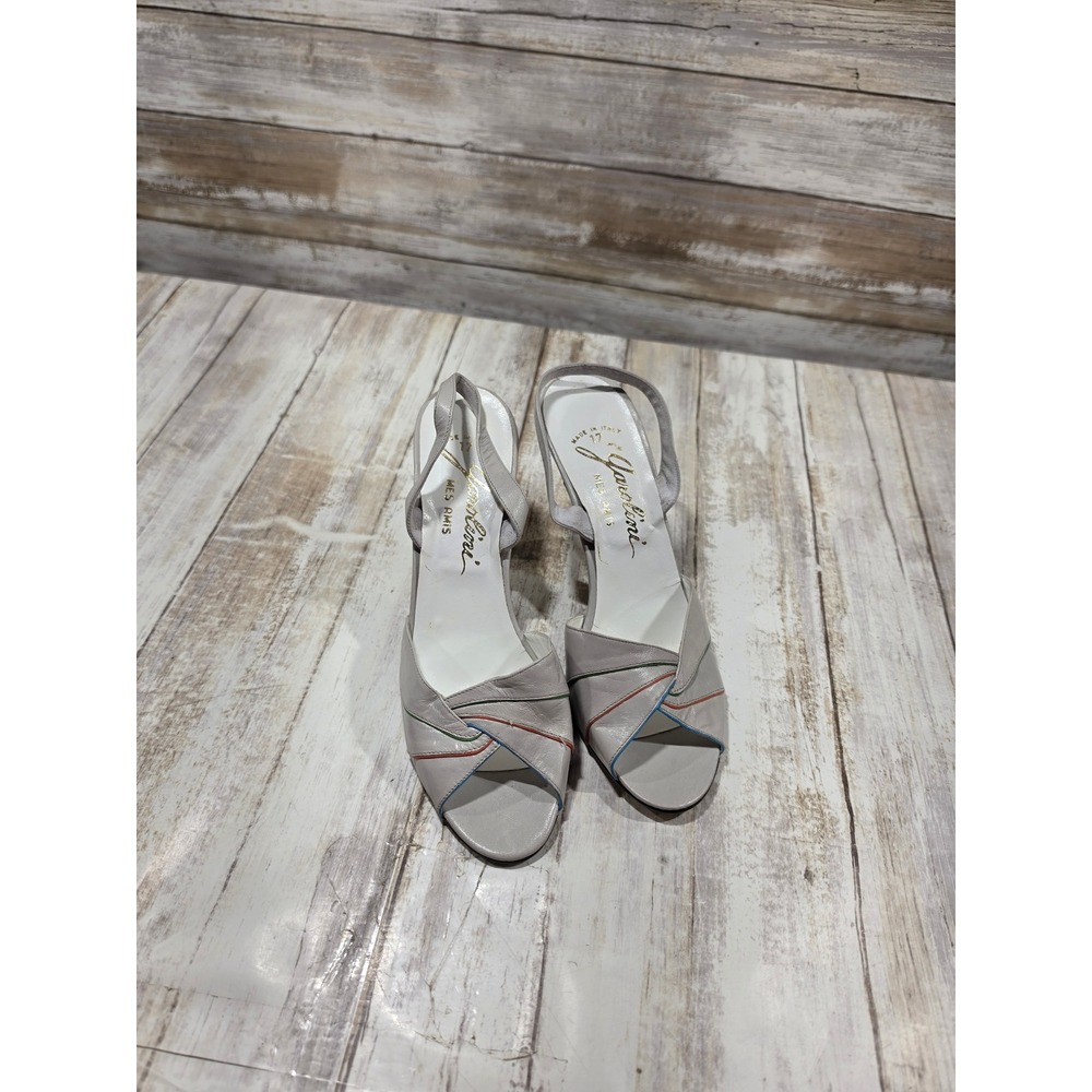 Garolini Mes Amis Grey Leather Slingback Peep Toe Heels Made in Italy Size 6.5 M